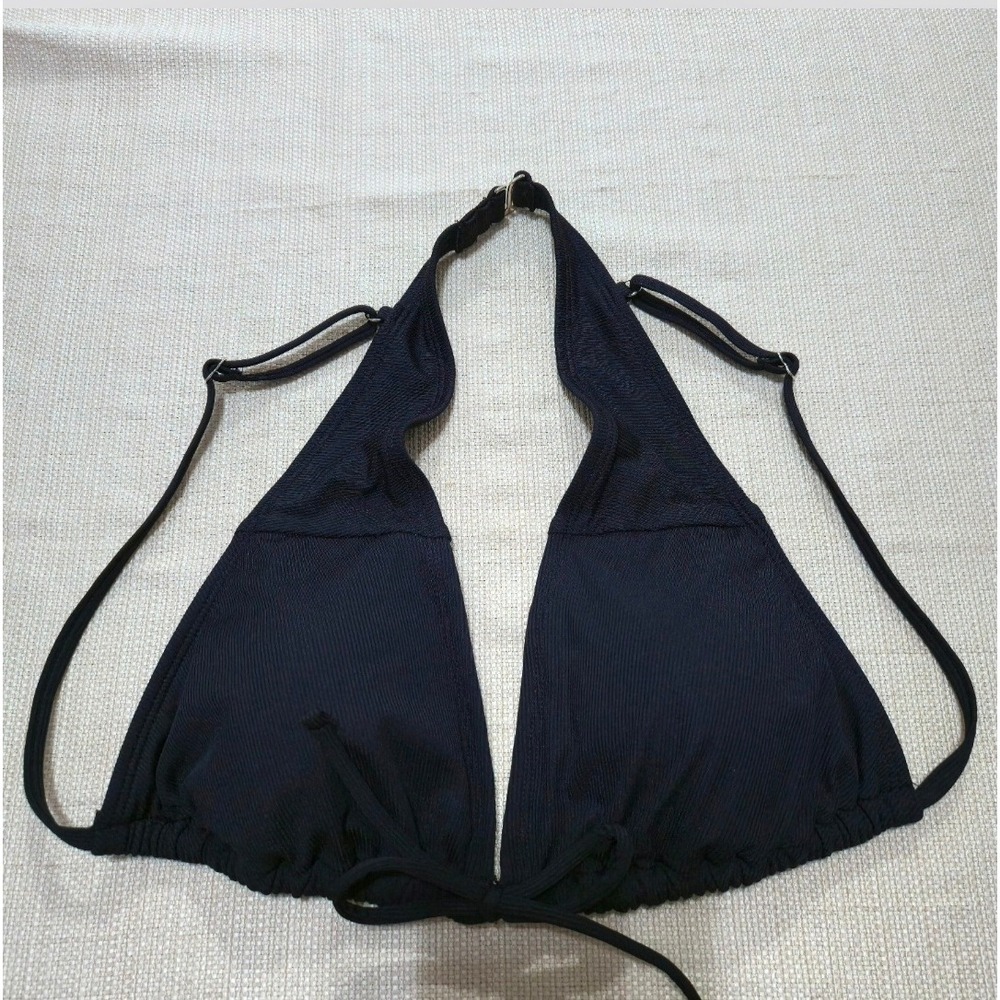 Shade & Shore Womens Ribbed Halter Triangle Bikini Top Black Medium M 8-10 NWT